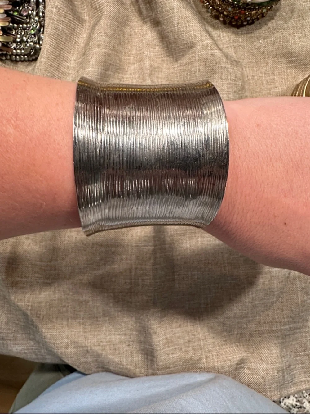 Silver Textured Wide Cuff Bracelet - Fashionable Metal Wristwear